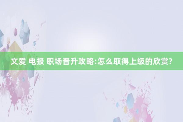 文爱 电报 职场晋升攻略:怎么取得上级的欣赏?