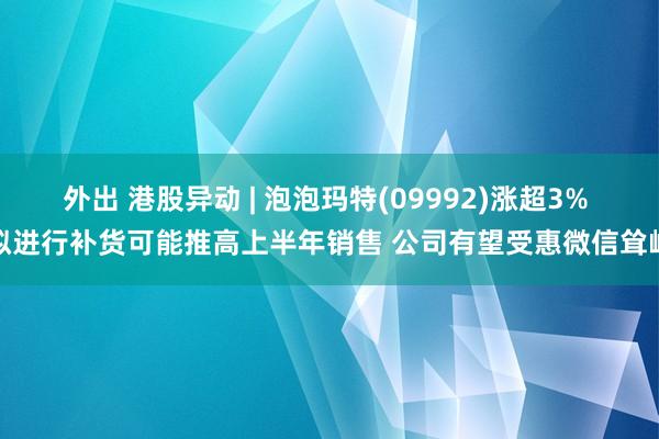 外出 港股异动 | 泡泡玛特(09992)涨超3% 拟进行补货可能推高上半年销售 公司有望受惠微信耸峙